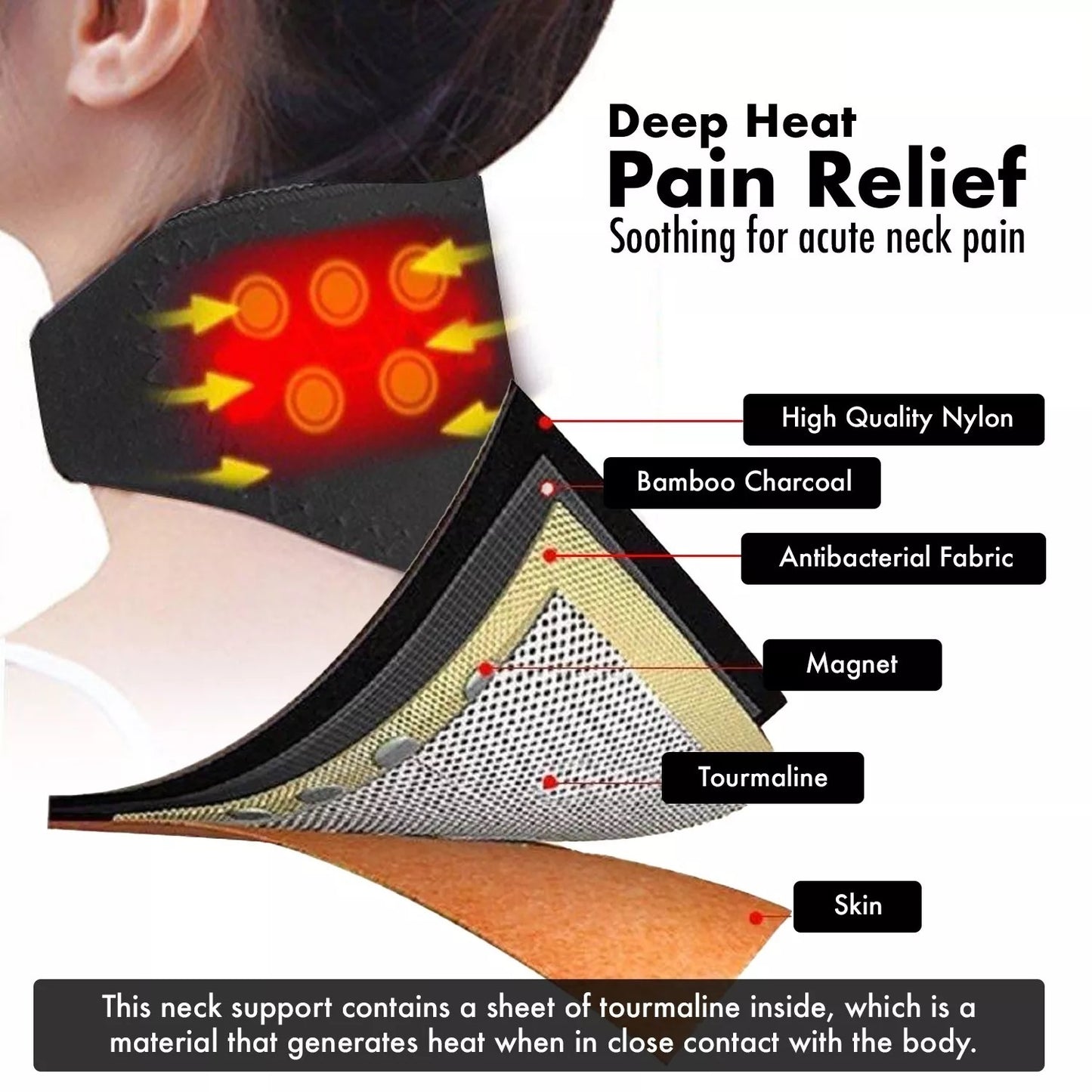 Self Heating Magnetic Neck Support Brace Collar Pain Relief Heat Pad Tourmaline