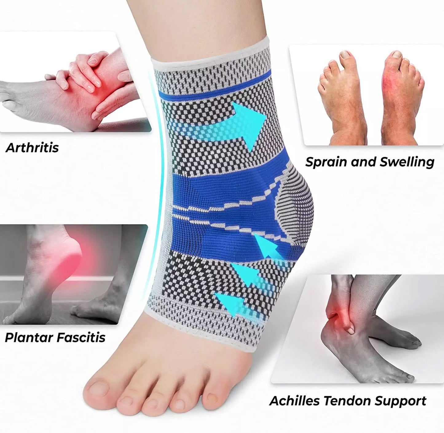 Ankle Brace For Sprains, Strains, Fractures, Achilles Tendonitis & Heel Pain Silicon